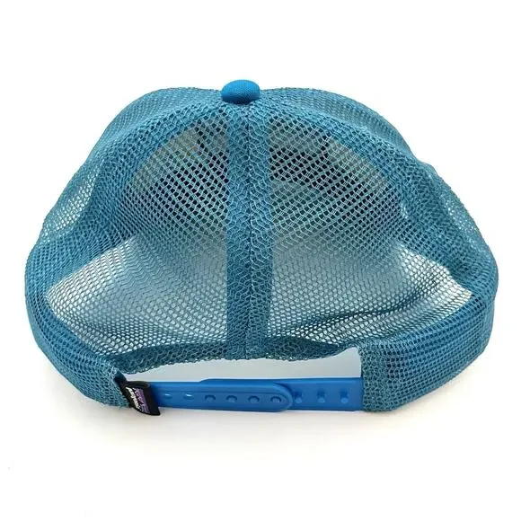 Patagonia P-6 Logo Trucker Hat Snapback Mesh Adjustable White Light Blue Cap - Picture 4 of 7